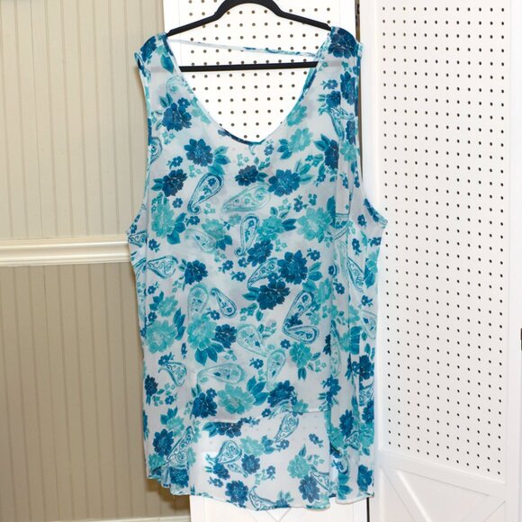 Plus Size Torrid 5 Turquoise Paisley Chiffon Hi-Lo Tunic Tank Top Blouse - Picture 6 of 9